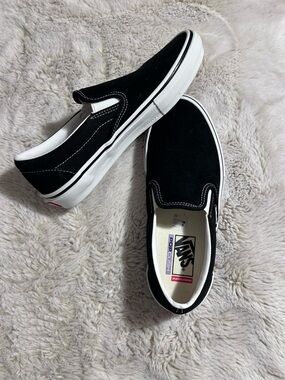 New Vans Black & White Slip-On Canvas Sneakers - Skate